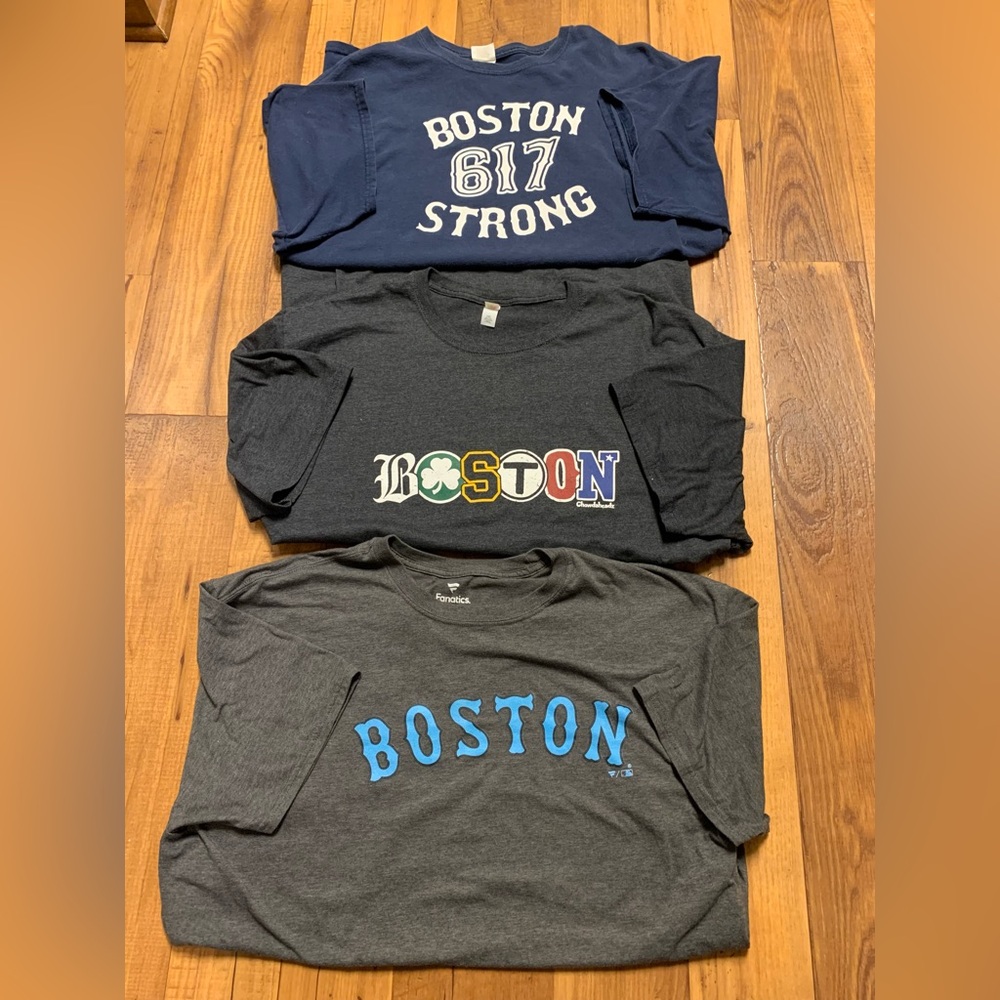 Bundle of 3 Boston Short Sleeve T shirts- Blue, Dark Gray, Heather Gray XXL